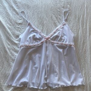 Garage Soft White Cami with Pink Lace Accents